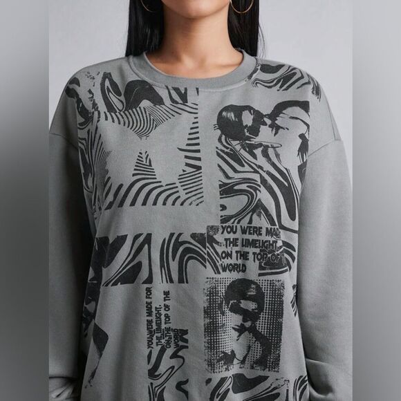 Figure Graphic Oversized Sweatshirt Gray and Black US 6Petite - Picture 5 of 11